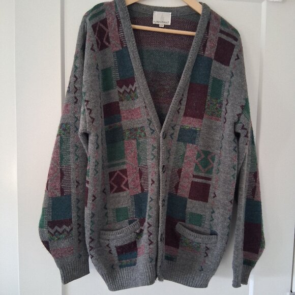 London Fog Wool Sweater Cardigan Men Large Vintage Academia 90s Eclectic Grandpa - Picture 1 of 4